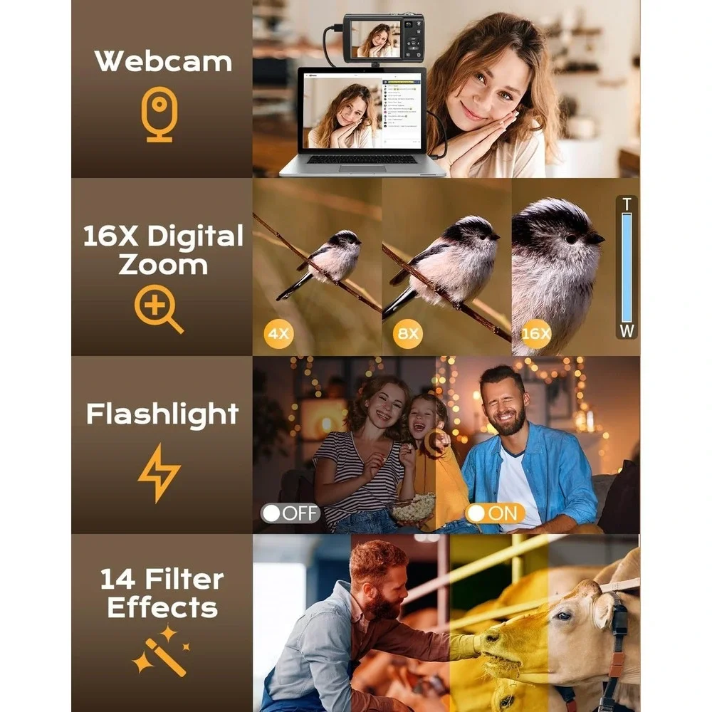 8K Digital Camera 88MP WiFi Vlogging Camera Dual Lens 16X Zoom Compact Travel